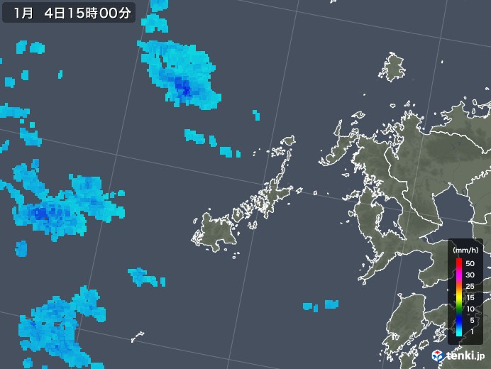 五島列島(長崎県)の雨雲レーダー(2019年01月04日)