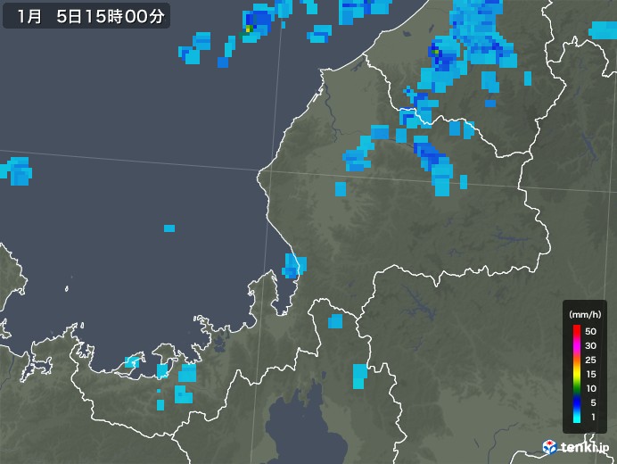 福井県の雨雲レーダー(2019年01月05日)