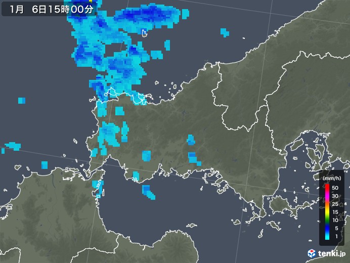 山口県の雨雲レーダー(2019年01月06日)