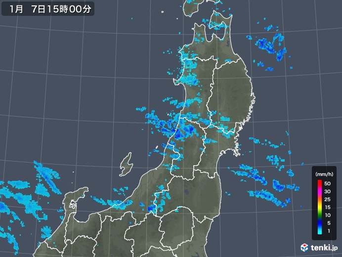 東北地方の雨雲レーダー(2019年01月07日)