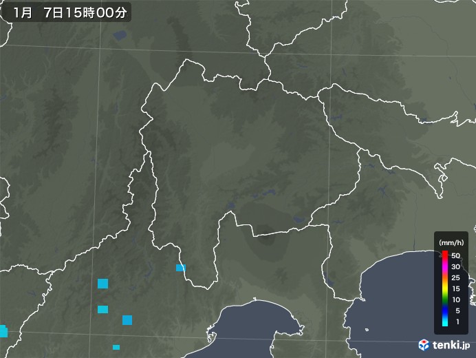 山梨県の雨雲レーダー(2019年01月07日)