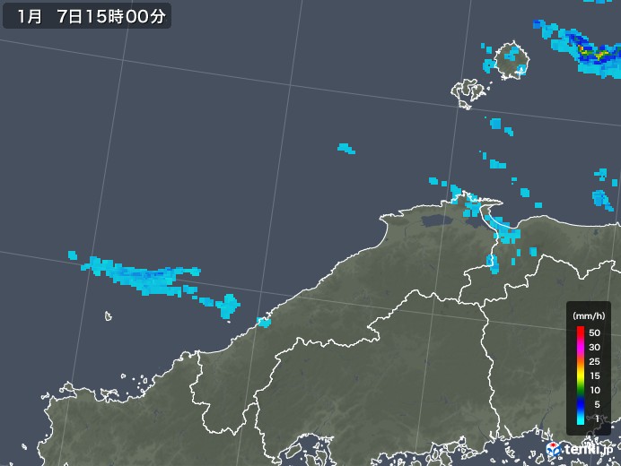 島根県の雨雲レーダー(2019年01月07日)