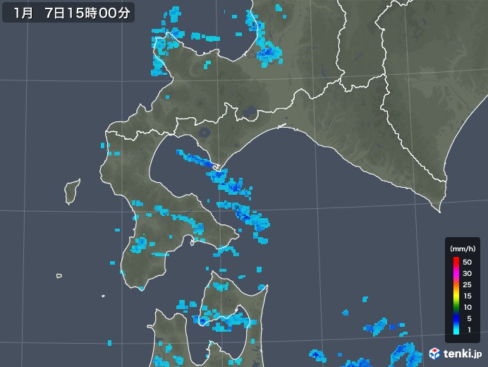 道南の雨雲レーダー(2019年01月07日)