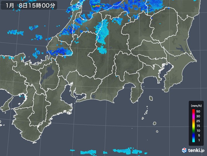 東海地方の雨雲レーダー(2019年01月08日)