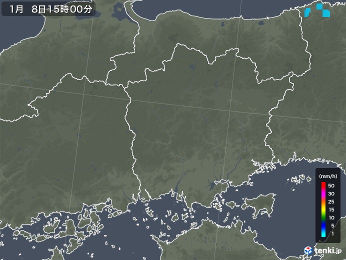 岡山県の雨雲レーダー(2019年01月08日)