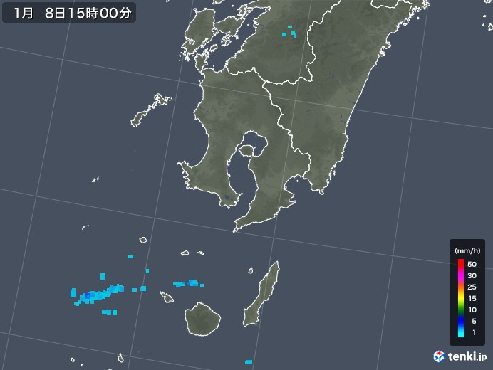 鹿児島県の雨雲レーダー(2019年01月08日)