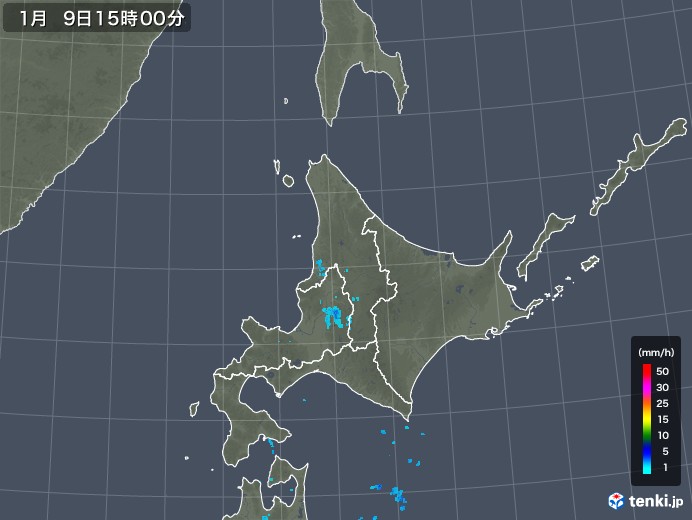 北海道地方の雨雲レーダー(2019年01月09日)