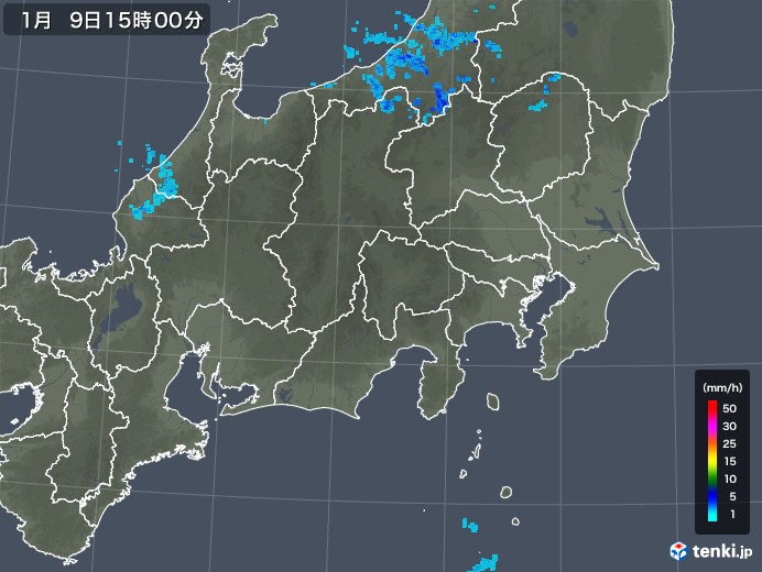 関東・甲信地方の雨雲レーダー(2019年01月09日)