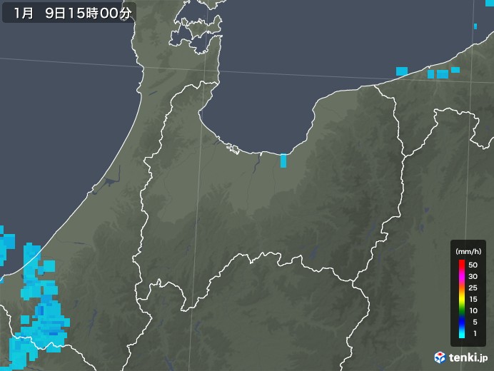 富山県の雨雲レーダー(2019年01月09日)