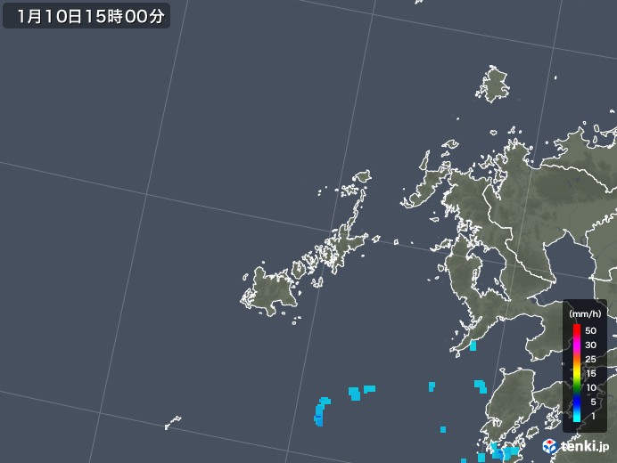 五島列島(長崎県)の雨雲レーダー(2019年01月10日)