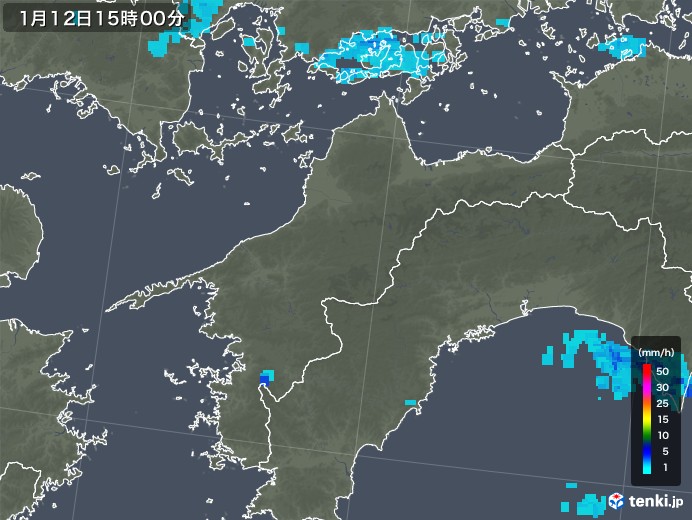 愛媛県の雨雲レーダー(2019年01月12日)