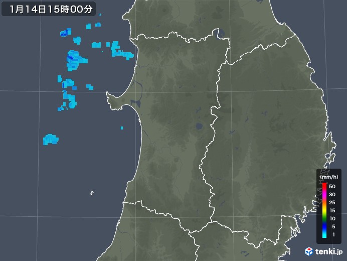 秋田県の雨雲レーダー(2019年01月14日)