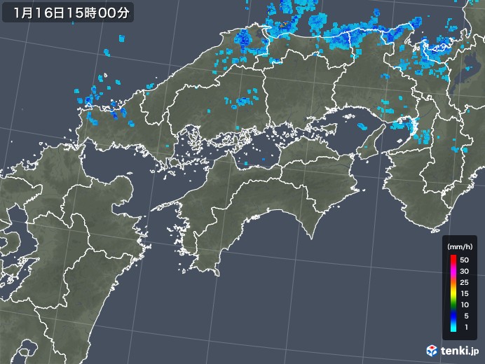四国地方の雨雲レーダー(2019年01月16日)