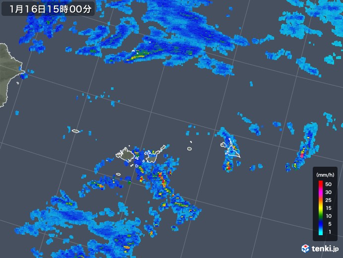 宮古・石垣・与那国(沖縄県)の雨雲レーダー(2019年01月16日)