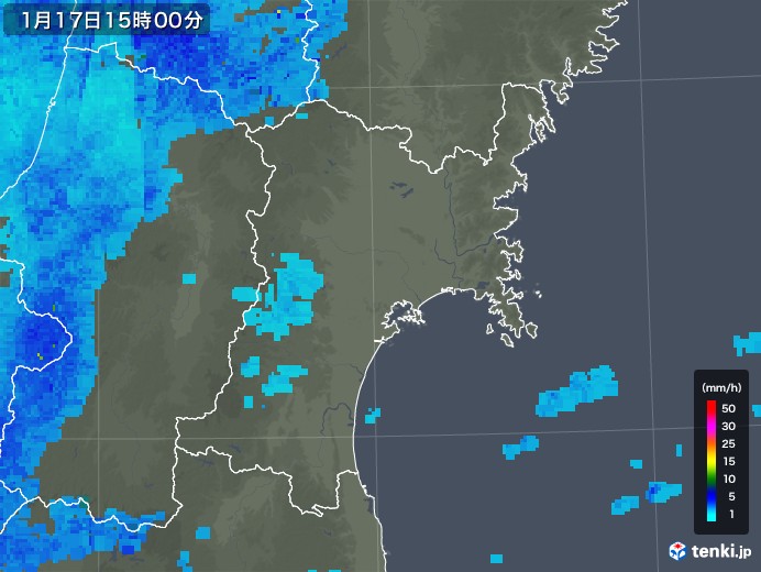 宮城県の雨雲レーダー(2019年01月17日)