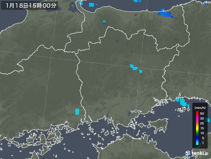 岡山県の雨雲レーダー(2019年01月18日)