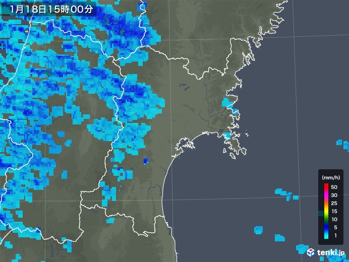 宮城県の雨雲レーダー(2019年01月18日)