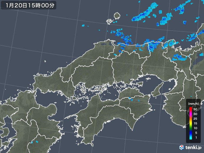 中国地方の雨雲レーダー(2019年01月20日)