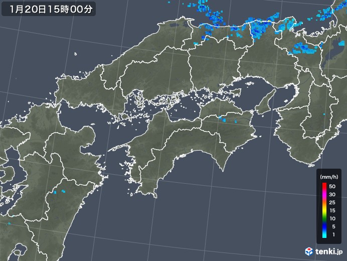 四国地方の雨雲レーダー(2019年01月20日)