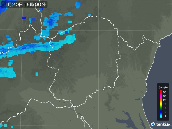 栃木県の雨雲レーダー(2019年01月20日)