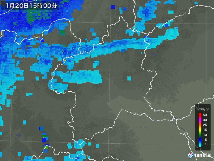 群馬県の雨雲レーダー(2019年01月20日)