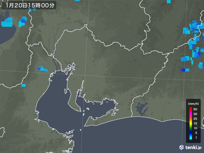 愛知県の雨雲レーダー(2019年01月20日)