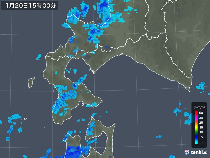 道南の雨雲レーダー(2019年01月20日)