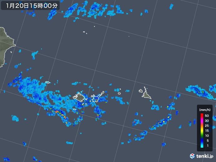 宮古・石垣・与那国(沖縄県)の雨雲レーダー(2019年01月20日)