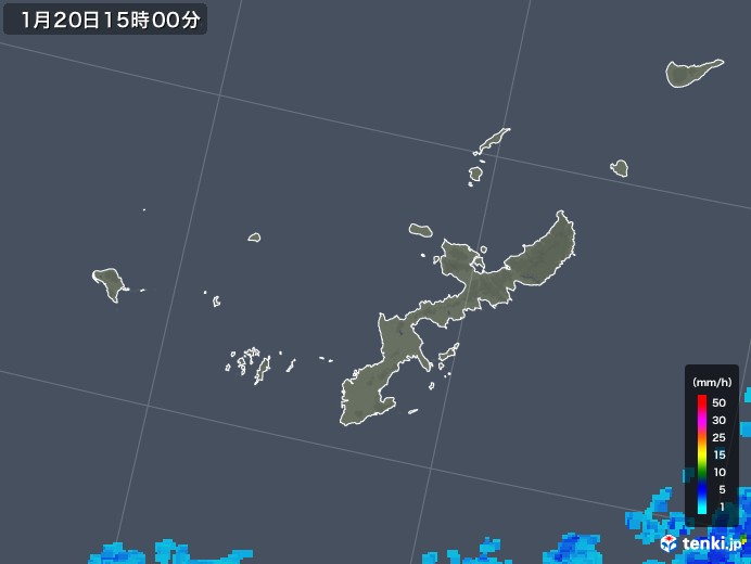 沖縄県の雨雲レーダー(2019年01月20日)