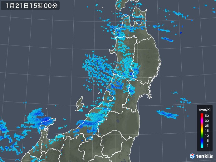 東北地方の雨雲レーダー(2019年01月21日)