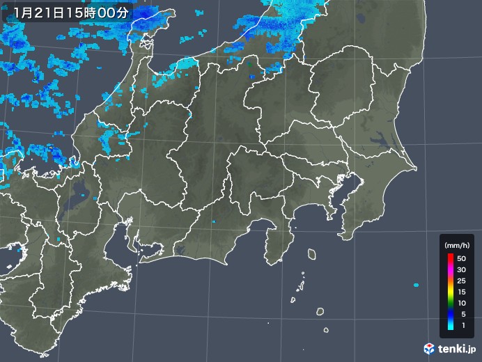 関東・甲信地方の雨雲レーダー(2019年01月21日)
