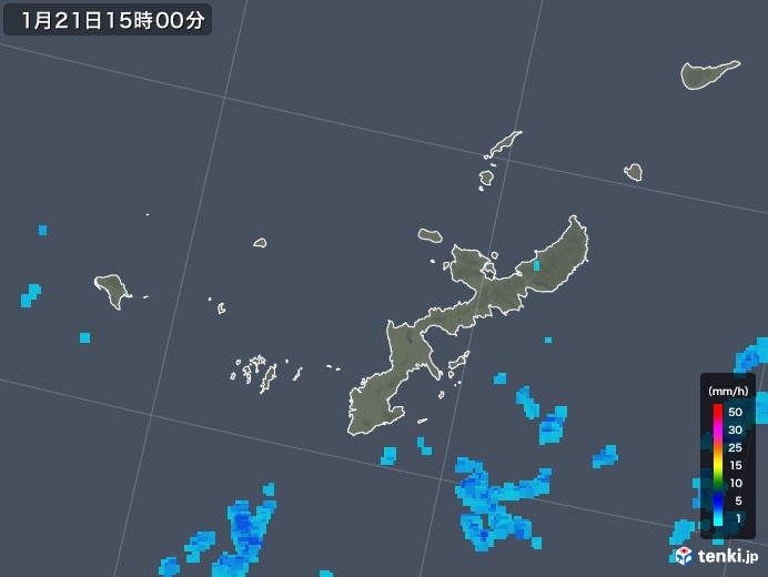 沖縄県の雨雲レーダー(2019年01月21日)