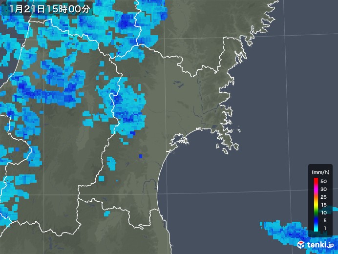 宮城県の雨雲レーダー(2019年01月21日)
