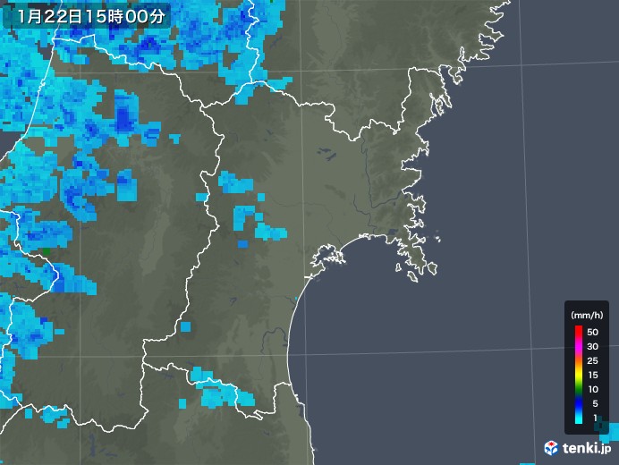 宮城県の雨雲レーダー(2019年01月22日)