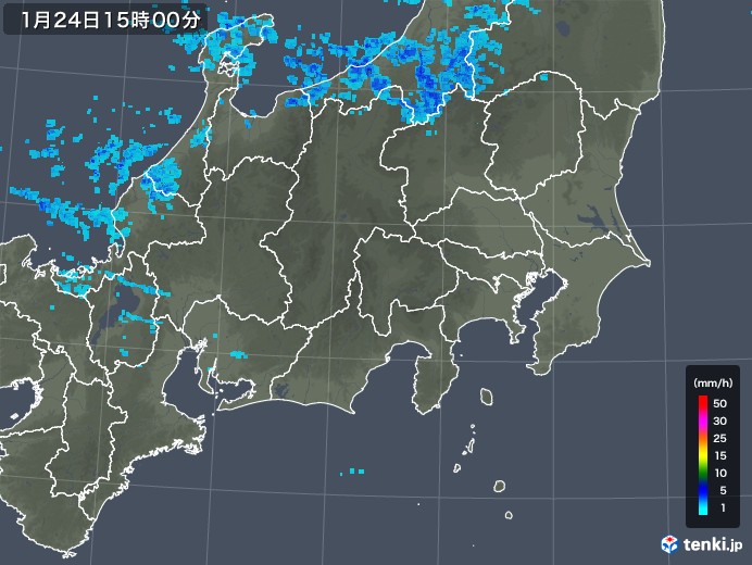 関東・甲信地方の雨雲レーダー(2019年01月24日)