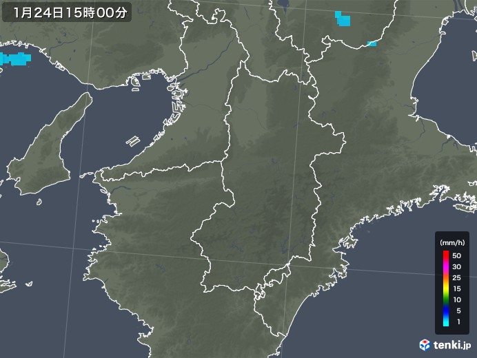 奈良県の雨雲レーダー(2019年01月24日)