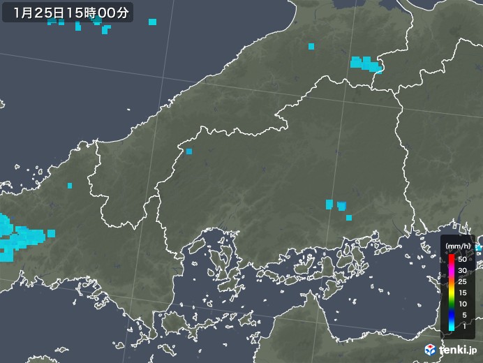 広島県の雨雲レーダー(2019年01月25日)