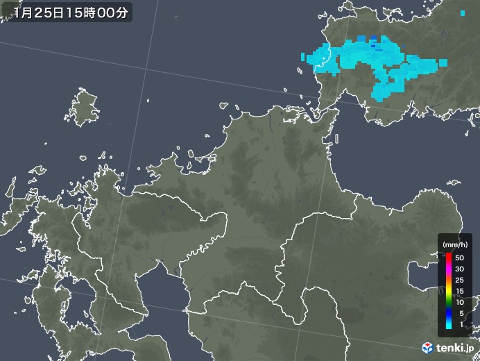 福岡県の雨雲レーダー(2019年01月25日)