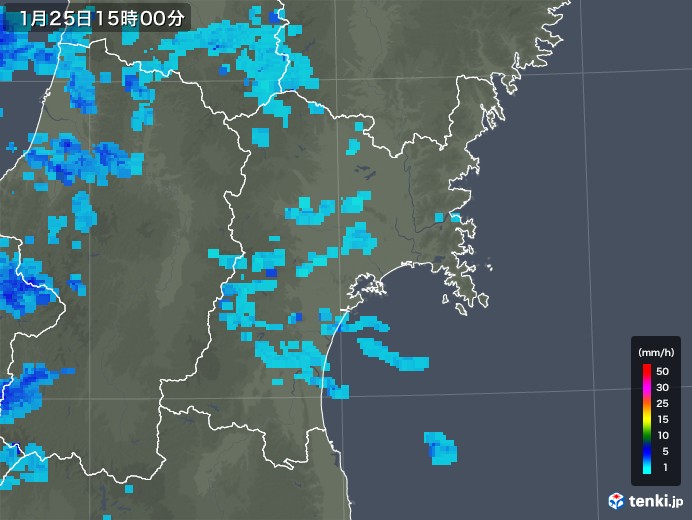 宮城県の雨雲レーダー(2019年01月25日)