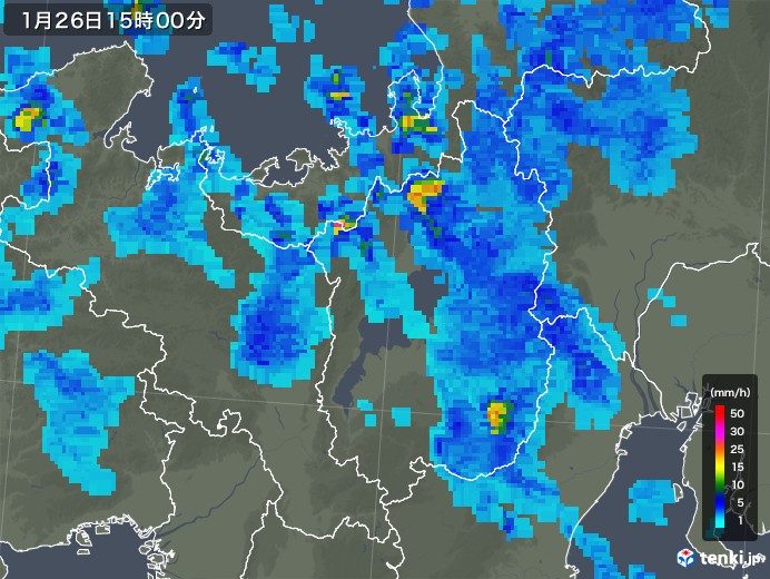 滋賀県の雨雲レーダー(2019年01月26日)