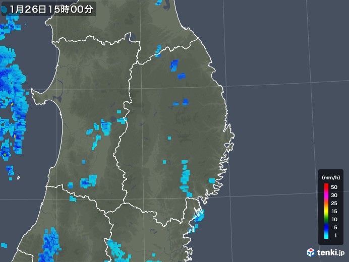 岩手県の雨雲レーダー(2019年01月26日)