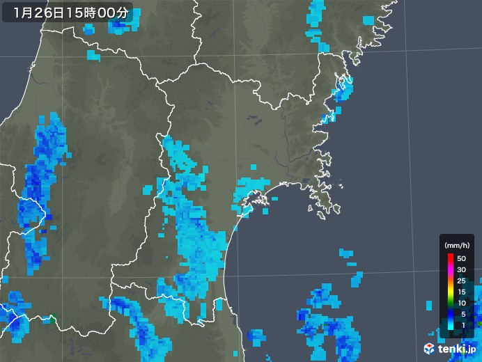 宮城県の雨雲レーダー(2019年01月26日)