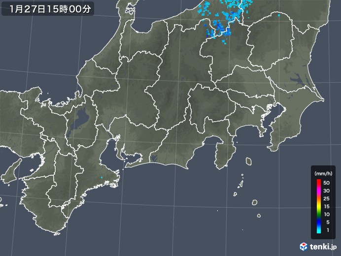 東海地方の雨雲レーダー(2019年01月27日)