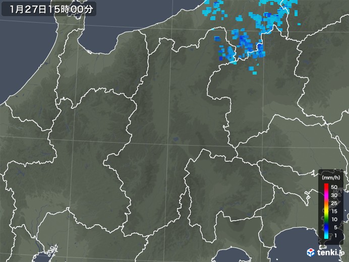 長野県の雨雲レーダー(2019年01月27日)