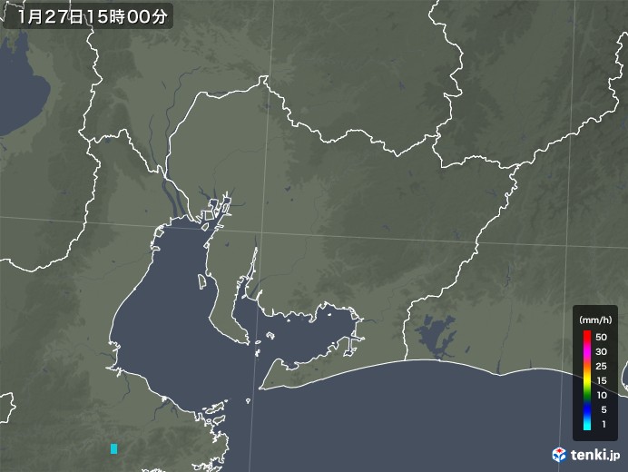 愛知県の雨雲レーダー(2019年01月27日)