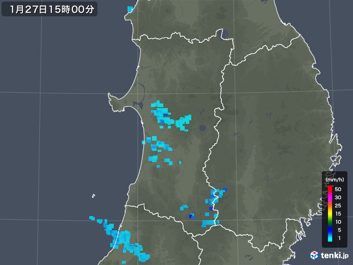 秋田県の雨雲レーダー(2019年01月27日)