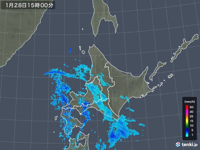北海道地方の雨雲レーダー(2019年01月28日)