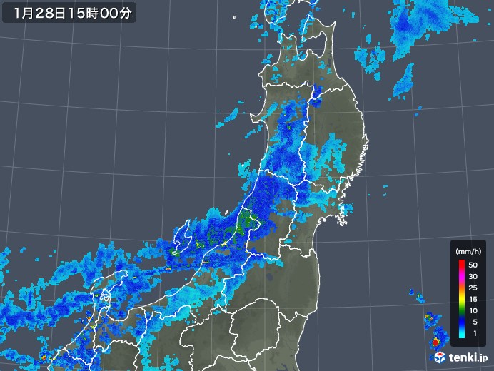 東北地方の雨雲レーダー(2019年01月28日)