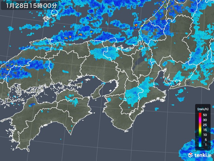 近畿地方の雨雲レーダー(2019年01月28日)