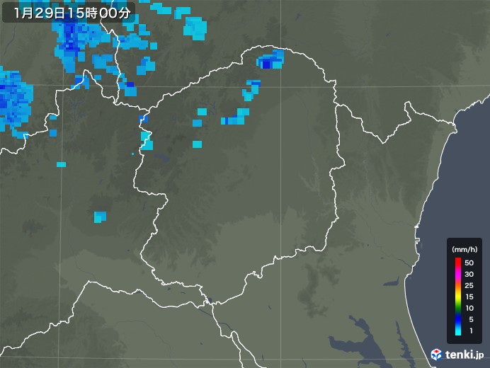 栃木県の雨雲レーダー(2019年01月29日)